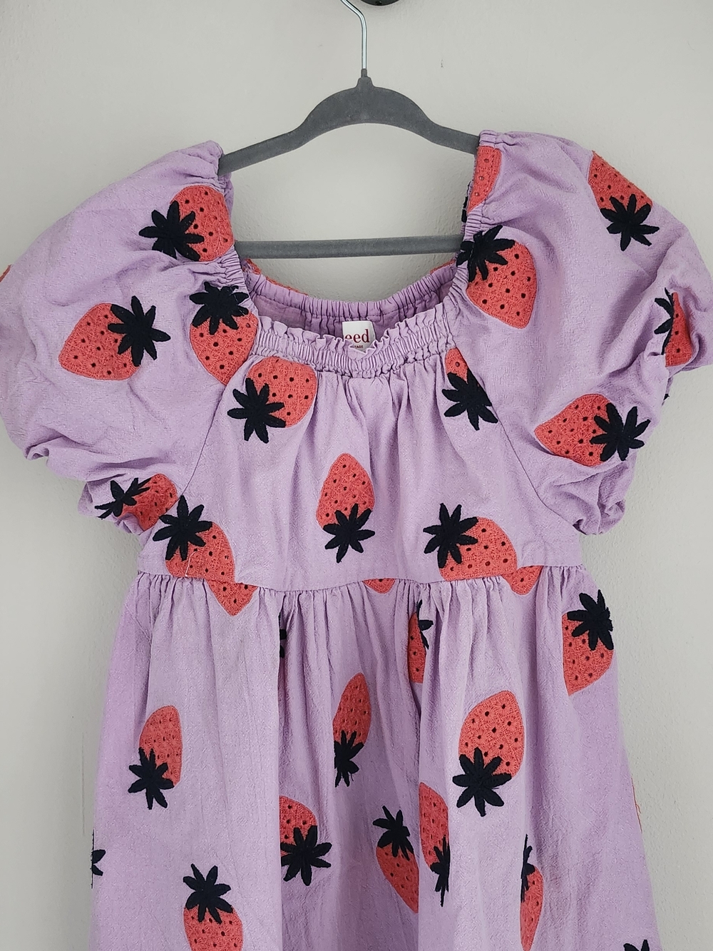 SEED Heritage Lavender Puff Sleeve Strawberry Print Dress